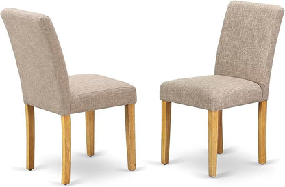 East West Furniture CAAB5-OAK-04 5 Piece Dining Table Set for 4 Includes a Rectangle Kitchen Table and 4 Light Tan Linen Fabric Parson Dining Chairs, 36x60 Inch, Oak