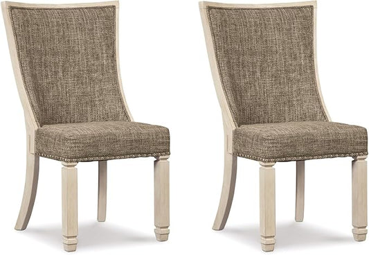 Signature Design by Ashley Bolanburg Modern Farmhouse Upholstered Dining Chair, 2 Count, Brown