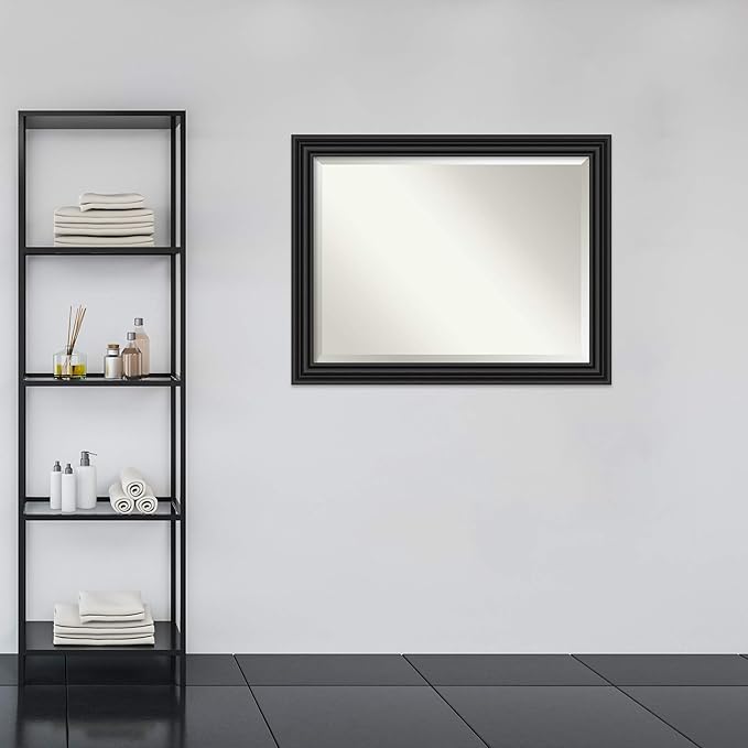 Amanti Art Black Bathroom Mirror for Over Sink, 36x46 Colonial Black Rectangle Vanity Mirror, X-Large Traditional Frame, Hangs Horizonally and Vertically, Bathroom Wall Decor, Beveled Edge