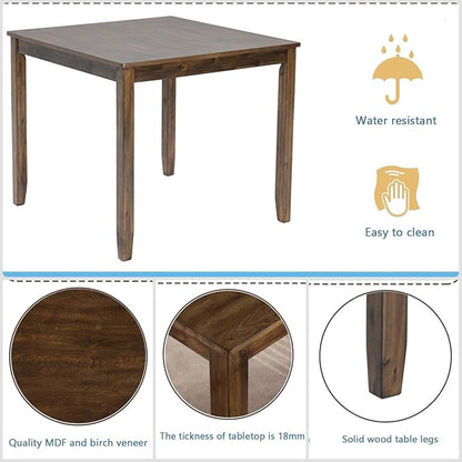 Dining Table for 4, Wooden Square Kitchen Table with Natural Woodgrain Finish, 34.5" MDF Modern Dining Table with Solid Wood Tapered Legs and Rounded Corners, Easy Assembly, Walnut
