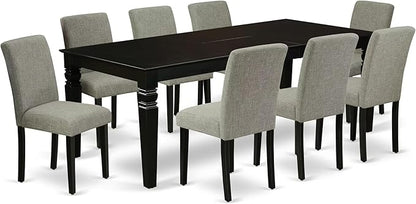 East West Furniture LGAB9-BLK-06 9 Piece Dining Room Furniture Set Includes a Rectangle Wooden Table with Butterfly Leaf and 8 Shitake Linen Fabric Parson Chairs, 42x84 Inch, Black