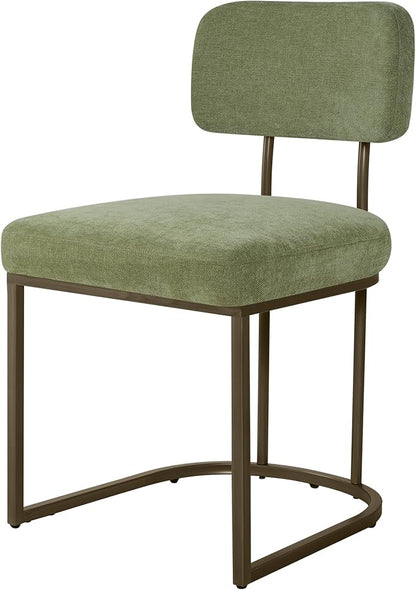 Dining Chairs Set of 4, Upholstered Modern Kitchen Chairs with Ergonomic Backrest, Fabric Cushion Seat & Metal Legs for Living Room, Restaurant, and Café, Green, 2Boxs