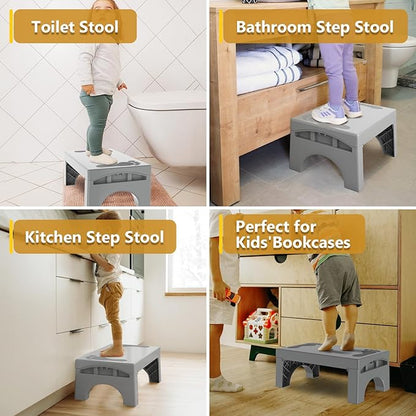 Folding Step Stool for Adults Kids, Heavy Duty Non-Slip Foldable Stepping Stool with 400-LBS Capacity, Safety Collapsible Foot Step Stool for Bathroom Bedroom Kitchen, Bed Steps for High Beds, Gray