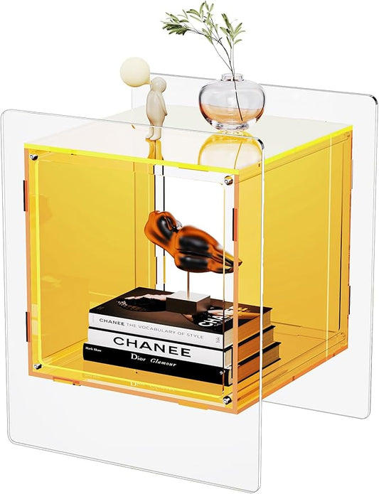 Acrylic Nightstand Colorful Bedside Table with Open Storage Shelf,Clear Side Table for Living Room (1, Yellow)