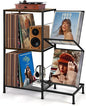 Record Player Stand with Vinyl Record Storage, Turntable Stand with 2-Tier Vinyl Display Shelf & Metal Frame, Record Holder for Living Room, Rustic Brown