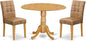 East West Furniture DLAS3-OAK-28 3 Piece Dining Table Set Includes A Wooden Table and 2 Brown Textured Polyester Fabric Mid Century Modern Chairs, Oak