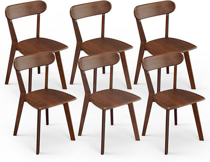 Solid Wood Dining Chairs Set of 6, Wooden Dining Room Chairs for Whole Family Use, Farmhouse Kitchen Chairs Set Suitable for Dining Room, Living Room, Walnut