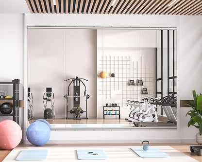 Hasipu Home Gym Mirror 55" L x 21" W - 2PCS Large Full Body Mirror for Yoga, Wall-Mounted Mirrors for Fitness, Garage, Dance Studio, 0.16in Tempered Glass Frameless