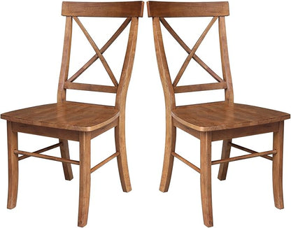 IC International Concepts Set of Two X-Back Dining Chairs, Distressed Oak