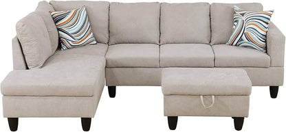 NicBex Sectional Couch 3 Pieces Sofa Set with Right Chaise Flannel L Shaped Cloud Couch for Living Room Furniture Sets with Storage Ottoman, Modular Sofa for Living Room & Apartment, Off-White