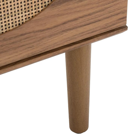 SAFAVIEH Claude TV Stand for up to 65" Flatscreen – Oak, 2 Sliding Doors with Interior Storage, 2 Open Shelves, Entertainment Media Console (MED9610D)
