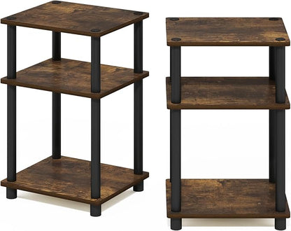 Furinno Just 3-Tier Turn-N-Tube End Table, 2-Pack, Amber Pine/Black