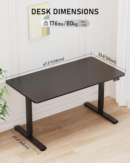 Electric Standing Desk, Large Height Adjustable Stand up Desk, 48 x 24 Inches Sit Stand Home Office Desk, with Splice Board, Black Frame/Black Top