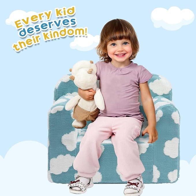 ALIMORDEN Kids Ultra-Soft Snuggle Foam Filled Chair, Toddler Cuddly Reading Couch, Blue