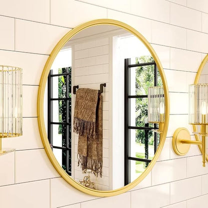 Growsun 30'' Gold Round Mirror, Circle Wall Mirror for Bathroom Vanity, Entryway Living Room with Metal Frame for Home Decor