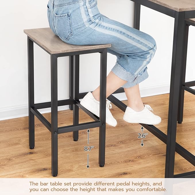 HOOBRO Bar Table and Chairs Set, 47.2” Rectangular Pub Table with 2 Stools for Small Space, High Top Table, 3-Piece Breakfast Table Set, Sturdy Metal Frame, Easy to Assemble, Greige BG52BT01