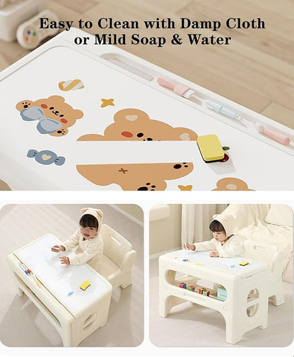 Toddler Table and Chair Set, Activity Table with Magnetic Drawing Board, Large Built-in Storage,Plastic Children Activity Table for Playing Reading Drawing Eating