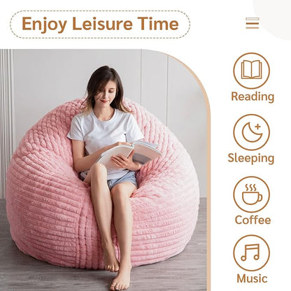 BYBYME 3 in 1 Bean Bag Chairs, Bean Bag Bed for Adults High-Density Foam Filling, Convertible Sofa Bed Faux Fur