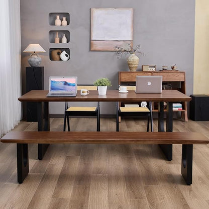 Wooden Executive Office Desk Computer Table Multi-Sized High Cost Performance Stylish Design Metal Legs Versatile Use for Office or Dining Casual Table (Walnut Color, 78.74in)