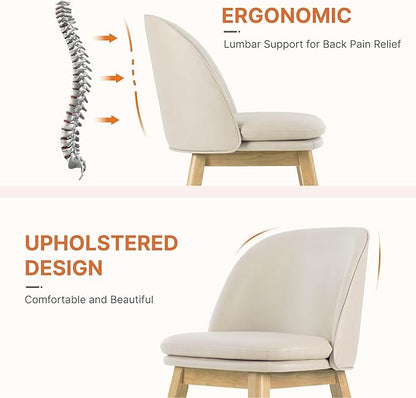 Wooden Dining Chairs Set of 2, Faux Leather Upholstered Modern Dining Room Chairs with Double-Layer Thick Seat Cushion & Ergonomic Backrest for Restaurant, Kitchen and Café, Beige