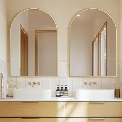 Arched Wall Mirror for Bathroom,Mirrors for Wall,24''x36'',Vanity Mirror for Bedroom Dresser, Entryway, Living Room, Metal Frame (36''x24'',Gold)