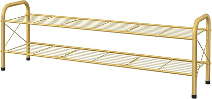 Hoctieon 2 Tier Shoe Rack for Closet, Durable Mesh Style Shoe Rack, Entryway Shoe Shelf, Shoe Storage Organizer for Hallway, Bedroom, Living Room, Wardrobe, Gold