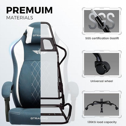 GTPLAYER Big and Tall Gaming Chair Breathable Fabric Computer Chair with Strong Lumbar Support, Comfortable Office Chairs with Pocket Spring Cushion, High Back Ergonomic Desk Chairs with Footrest