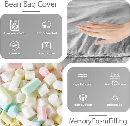 HABUTWAY Bean Bag Chair: Giant 4' Memory Foam Furniture Bean Bag Chairs for Adults with Microfiber Cover 4Ft (Light Grey)