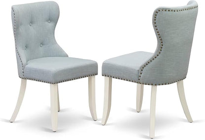 East West Furniture V027SI215-9 9 Piece Kitchen Table Set Includes a Rectangle Dining Table with V-Legs and 8 Baby Blue Linen Fabric Parson Dining Room Chairs, 40x72 Inch, Multi-Color