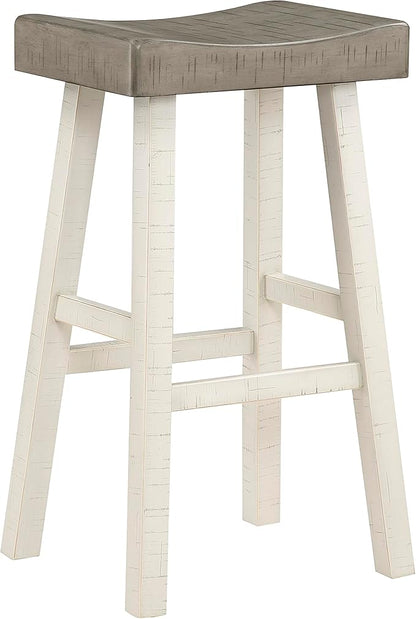 Lexicon Saddle Bar Stools Set of 2 Barstools with Footrest, Armless Dining Chairs for Kitchen Island, Breakfast Nook, Living Room, Pub Height, White/Coffee