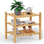 Haddockway small 3 Tier Bamboo Shoe Rack Storage Organizer,Multifunctional Free Standing Stackable Shoe Shelf with Grid Panel for Closet,Hallway,Entryway,Small Space 18"x11"x17"(Natural, 3-Tier Small)
