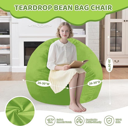 2FT Bean Bag Chair, Comfy Bean Bag Chairs with Memory Foam Filled, Fluffy Beanbag Sofa with Dutch Velvet Cover, Teardrop BeanBag Chairs for Living Room, Playroom - Lime