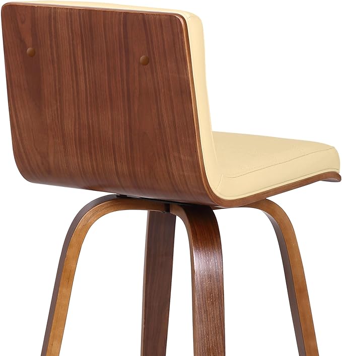 Armen Living Vienna 26" Swivel Counter Stool in Walnut Wood Finish with Cream Faux Leather - Set of 2