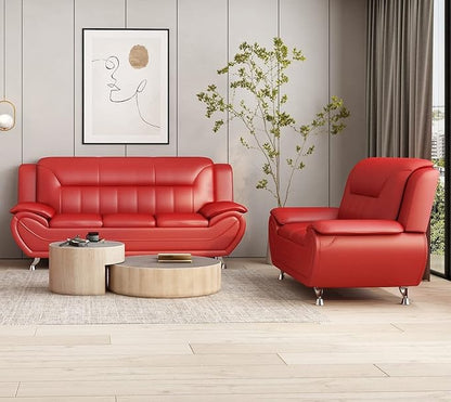 Container Furniture Direct Michael Modern Faux Leather Upholstered Stainless Steel Legs Living Room Sofa, Chair, Persian Red