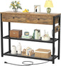Ecoprsio Entryway Table with Outlets and USB Ports, Console Table with 2 Drawers, Small Sofa Table with Storage Shelves for Living Room, Couch, Hallway, Foyer, Kitchen Counter, 32'', Rustic