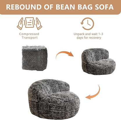 BYBYME Giant Bean Bag Chair, Faux Fur Bean Bag Couch with Filler Large Living Room Bean Bag Chairs for Adults, Big Lazy Sofa Accent Chair with Pocket Floor Chair