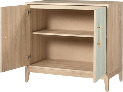 Sango Shagreen 2-Door Cabinet, Natural Finish Storage Cabinet with Faux Shagreen Texture, Brass Handle, Adjustable Shelf, Timeless Luxury Design, Versatile Furniture for Living Room or Dining Room