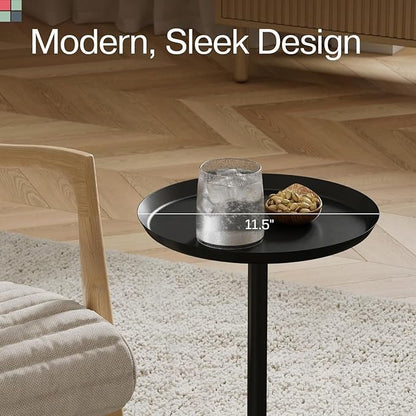 Round Metal Drink Table, Pedestal Drink Desk, Modern Home, Bedroom, and Living Room Furniture, Small Metal Side Table with Dome Base and Beveled Top, Beverage Desk (Black)