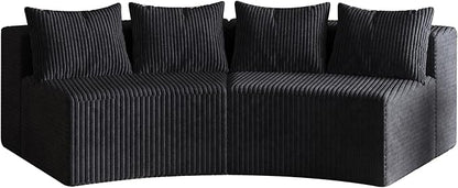 KEIKI Corduroy Curved Sectional Sofa, 2 Seater Symmetrical Modular Semi Circular Couch, Deep Seat Tufted Corner Sofa for Living Room, Lobby, Black