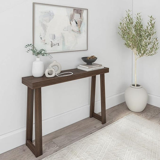 Plank+Beam Solid Wood Console Table, 46.25 Inch, Sofa Table, Narrow Entryway Table for Hallway, Behind The Couch, Living Room, Foyer, Easy Assembly, Walnut