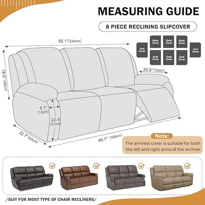 vctops 8 Pieces Geometric Jacquard Plush Recliner Sofa Covers Soft Fuzzy Fluffy 3 Seats Couch Cover Anti-Slip Sofa Slipcover Furniture Protector with Elastic Bottom for Kids Pet(Cream,3 Seat)