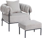 HollyHOME Modern Velvet Accent Chair with Ottoman, Upholstered Comfy Reading Chair and Footstool, Fabric Large Lazy Arm Chair and Stool, Lounge Sofa Chair for Living Room, Bedroom, Grey Chair&Stool