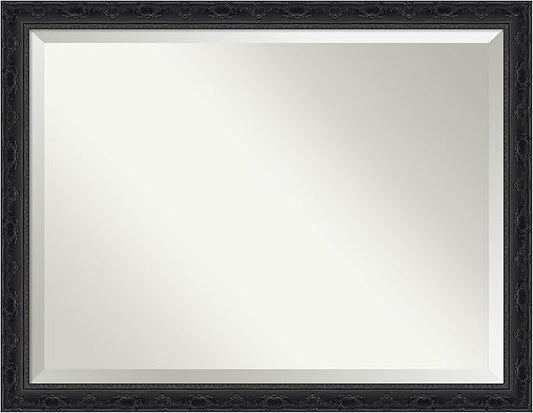 Amanti Art Bathroom Mirror for Over Sink, 35x45 Filigree Gloss Black Rectangle Vanity Mirror, X-Large Traditional Frame, Hangs Horizonally and Vertically, Bathroom Wall Decor, Beveled Edge