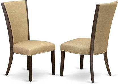 East West Furniture V777VE703-7 7 Piece Dining Table Set Consist of a Rectangle Dining Room Table with V-Legs and 6 Brown Linen Fabric Parsons Chairs, 40x72 Inch, Multi-Color