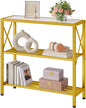 Hoctieon Industrial Console Table, 3 Tier Entryway Table, Metal Frame, Sofa Tables with Shelf, Hallway Desk, Entrance Tables for Entryway, Living Room, Foyer, Hallway, Gold and White