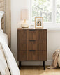 Night Stand,Tall Bedside Table with 3Storage Drawers,Walnut Nightstand,Bedside Furniture,Side Table with Gold Frame,End Table for Bedroom,Living Room