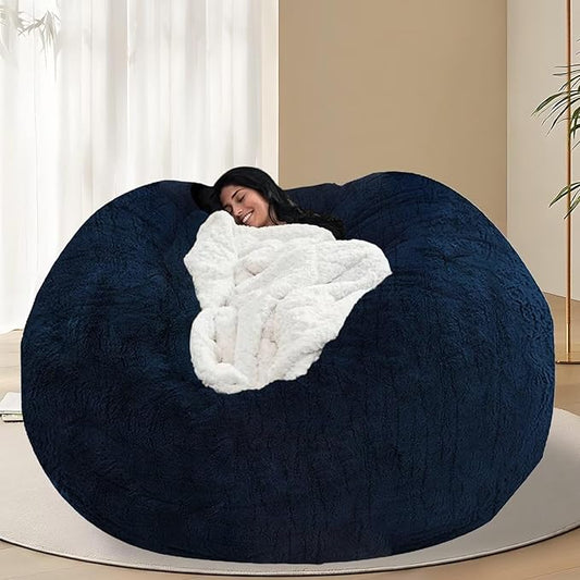 BCU 7FT Big Bean Bag for Adults Kids Without Filling Oversized Bean Bag Chair Cover for Stuffed Animal Storage, Dark Blue