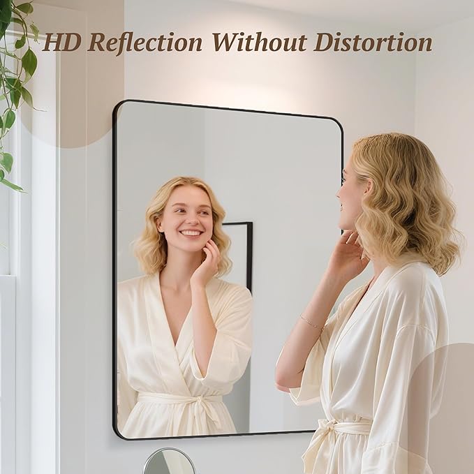 Bathroom Mirror 55" x 36", Large Rectangle Wall Mirror, Black Metal Frame Wall Mounted Mirrors for Bathroom, Vanity, Bedroom, Entryway Decor(Horizontal/Vertical)