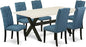 East West Furniture X627EL121-7 7 Piece Dining Room Table Set Consist of a Rectangle Kitchen Table with X-Legs and 6 Blue Linen Fabric Parson Dining Chairs, 40x72 Inch, Multi-Color