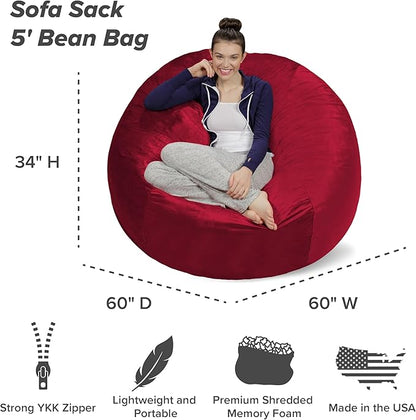 Sofa Sack Bean Bag Chair - Plush, Ultra Soft - Memory Foam Bean Bag Chair with Microsuede Cover - Stuffed Foam Filled Furniture and Accessories for Dorm Room 5 Feet - Cinnabar